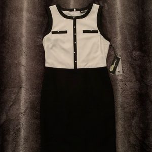 Karl Lagerfeld Paris suiting black and white color-block dress